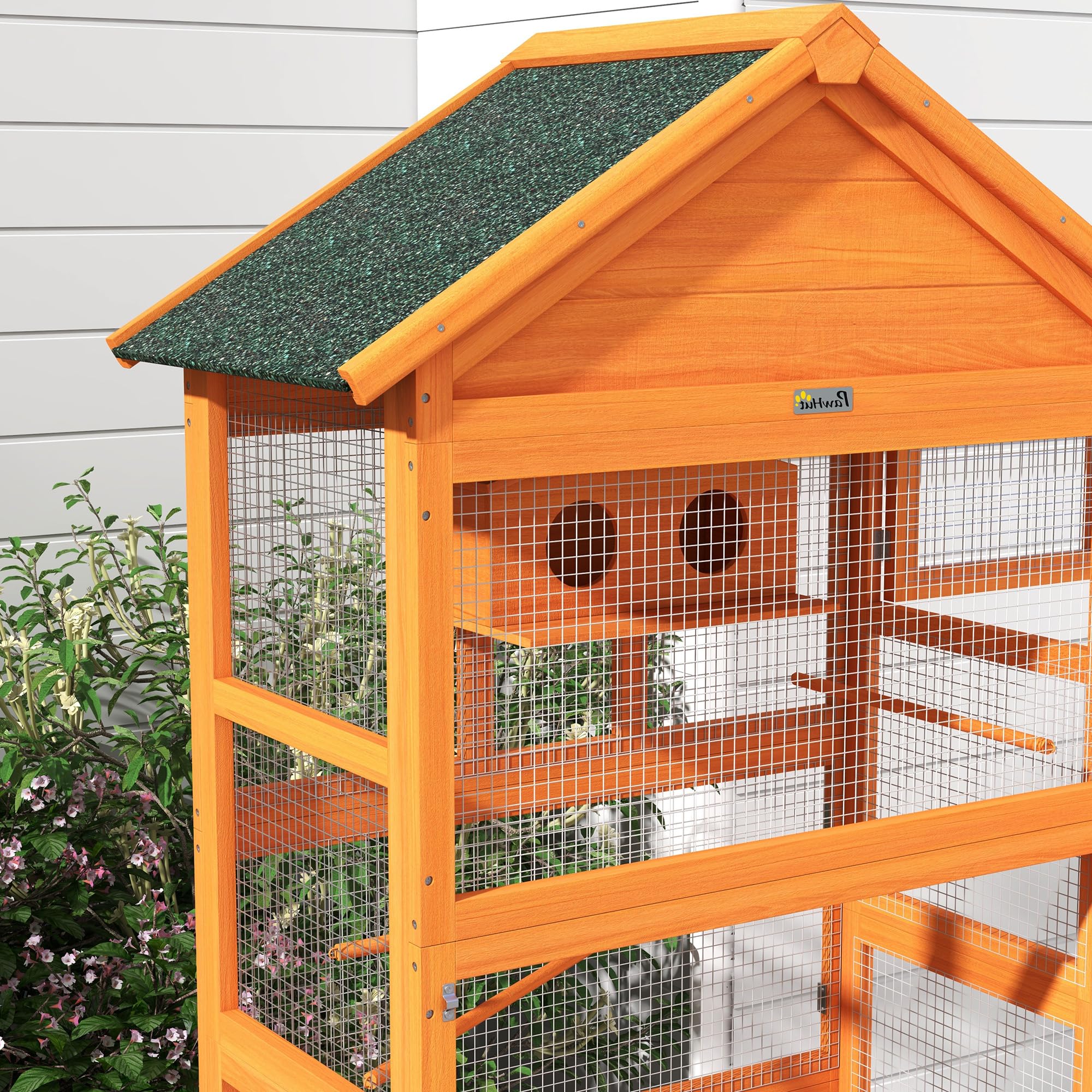 PawHut Gabbia per Uccelli in Legno, Gabbia per pappagalli, Parco Giochi, voliera per Uccelli Esterni, Tetto Asfalto Impermeabile, per parrocchetta, calopsitte, Conure, canarini, 92 x 52 x 171 cm