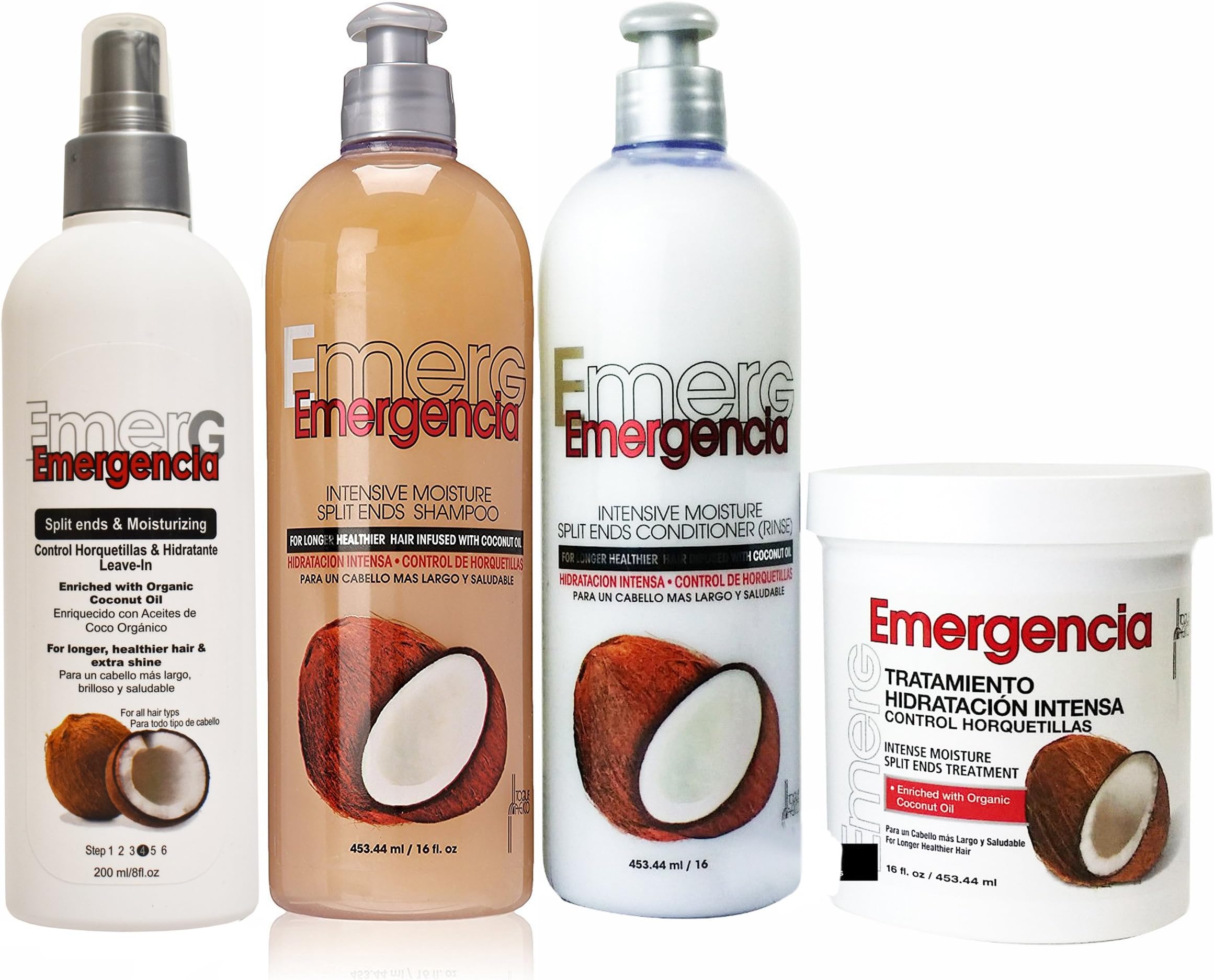 CROM Toque Magico Emergencia Set 4 pack Coconut Shampoo, Rinse, Treatment, Leave-In