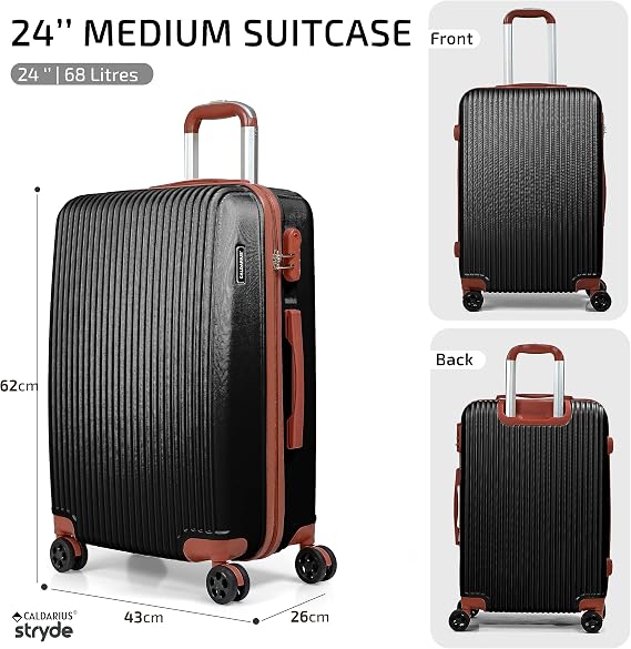 CALDARIUS Hardshell Luggage | Durable Suitcases | Lightweight & Secure with Combination Lock | Smooth 4 Dual Spinner Wheels | Ideal Travel Bag & Luggage Sets (Black, Cabin 20 + Medium 24)