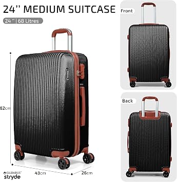 CALDARIUS Hardshell Luggage | Durable Suitcases | Lightweight & Secure with Combination Lock | Smooth 4 Dual Spinner Wheels | Ideal Travel Bag & Luggage Sets (Black, Cabin 20 + Medium 24)