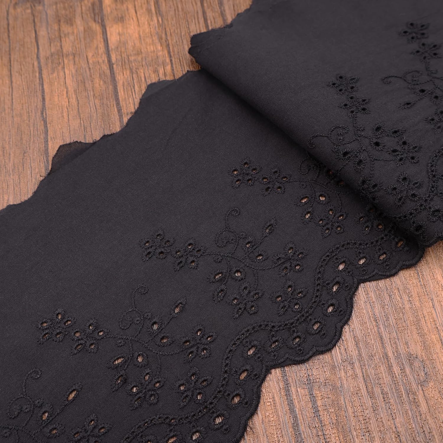 Embroidery Eyelet Lace Trim Vintage Black Cotton Lace Trim for Sewing Clothes (5.5inch/14cm 3yards)