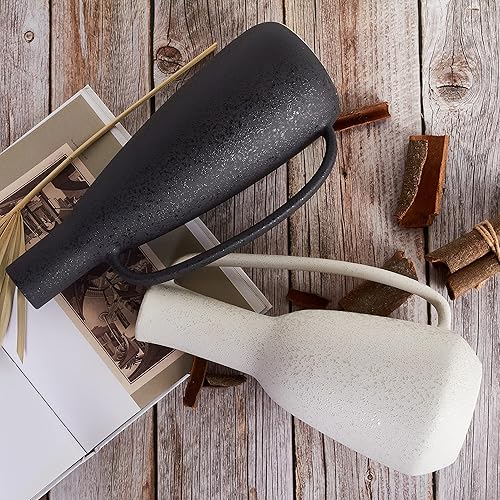 Miniatura 6 de BlossoME - Jarrón blanco de cerámica de 12 pulgadas de alto con asa, recipiente de cerámica esmaltada mate, cerámica rústica, decoración de mesa,