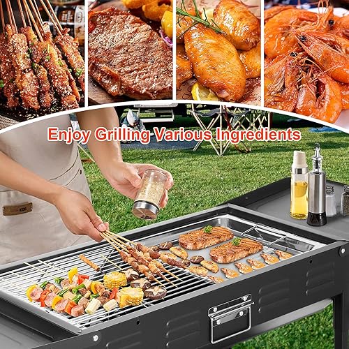 Miniatura 7 de Parrilla de carbón portátil  Parrilla plegable de 26 pulgadas, parrilla Hibachi, parrilla de barbacoa al aire libre para patio trasero, camping,