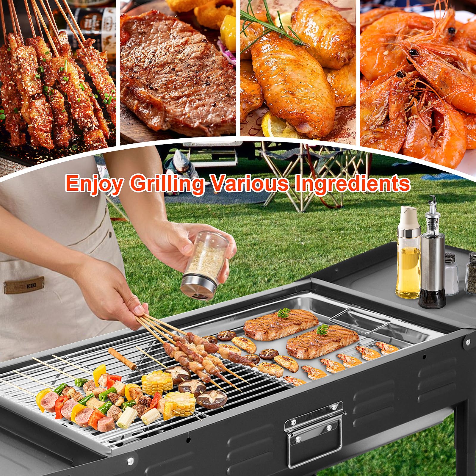 Parrilla de carbón portátil – Parrilla plegable de 26 pulgadas, parrilla Hibachi, parrilla de barbacoa al aire libre para patio trasero, camping, viajes, fiesta, picnic, Acción de Gracias 7