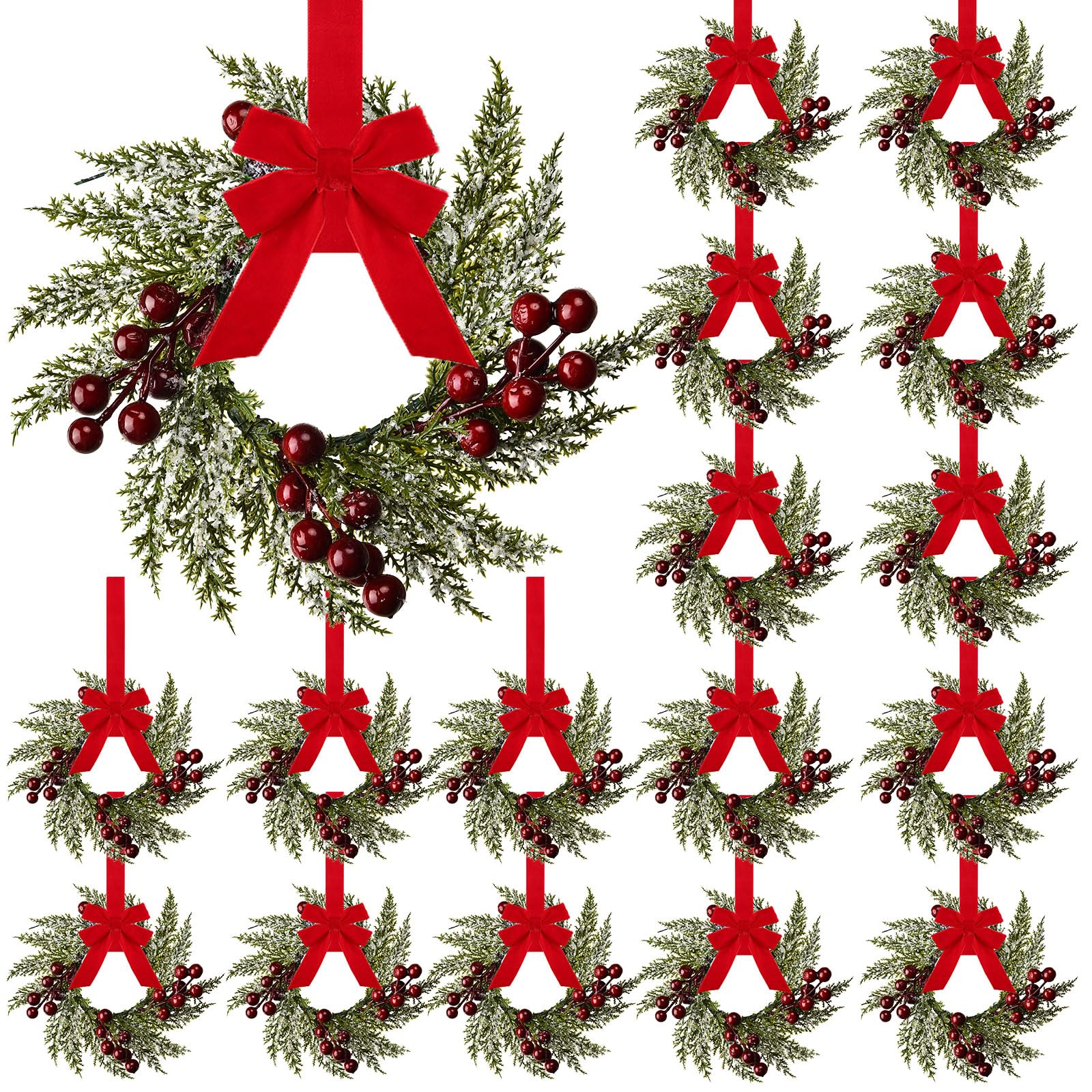 Lot de 18 anneaux de bougie de Noël artificiels, baies rouges et pommes de pin, couronnes de bougie, anneaux de décoration pour piliers, centre de table de mariage, décoration de table de Noël pour