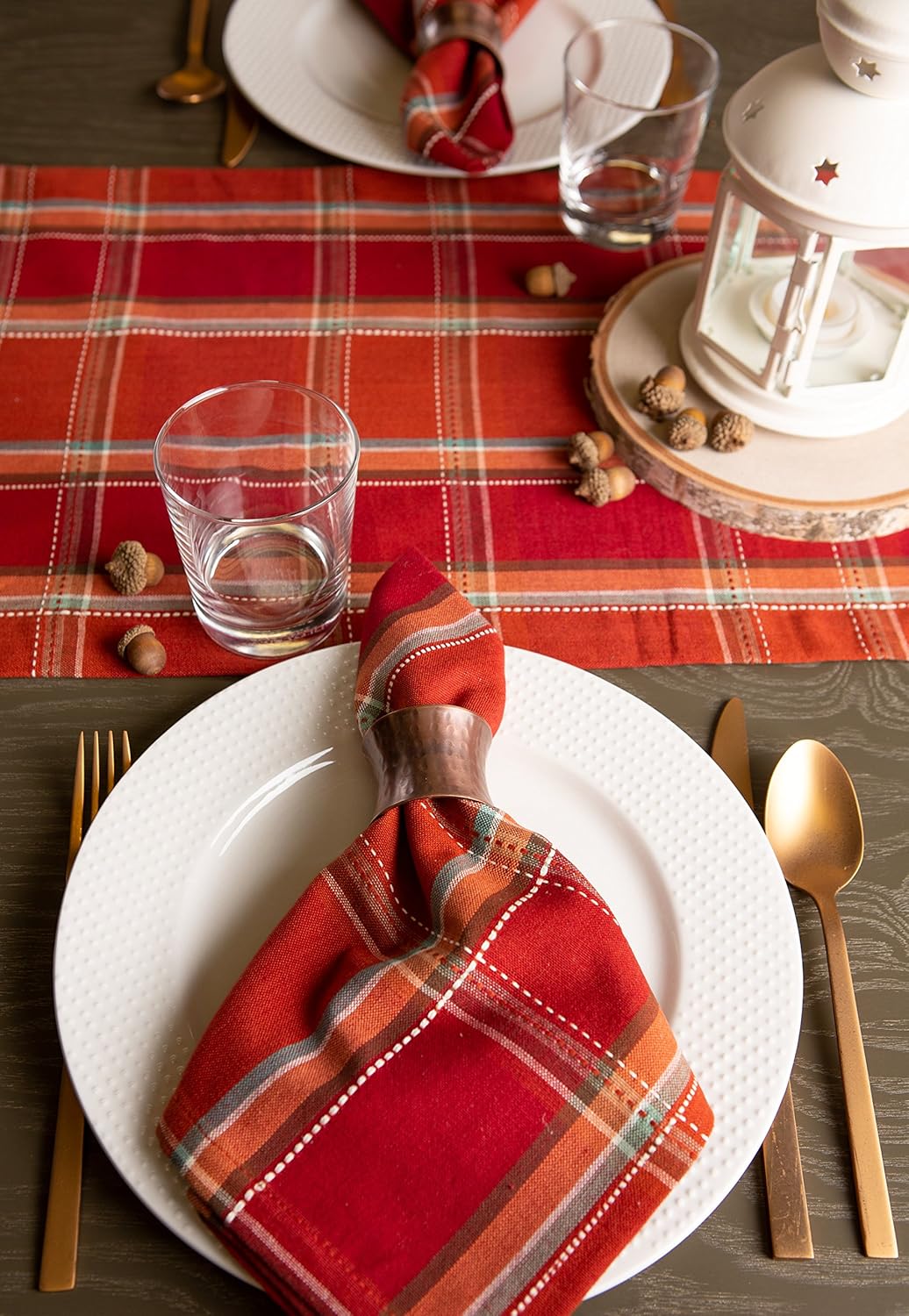 DII Autumn Pumpkin Spice Kitchen Collection Fall/Thanksgiving Cotton Table Décor, Table Runner, 14x72, Orange Plaid : Home & Kitchen