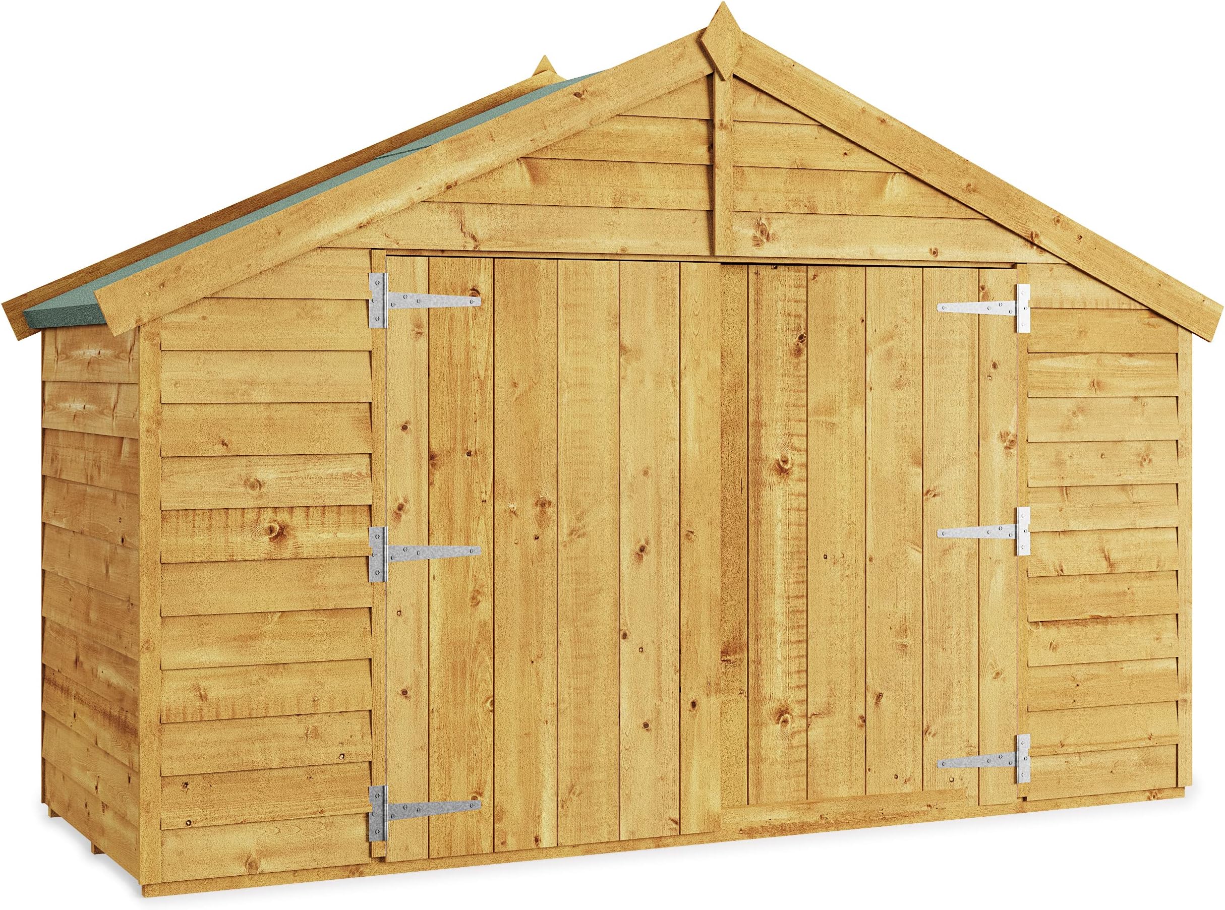 BillyOh3x8 Mini Keeper Overlap Wooden Bike Shed, Windowless Bike Storage Shed Design, Extra Wide Double Doors, Tear Resistant Felt, Durable Apex Roof for Secure Outdoor Equipment & Bicycle Storage