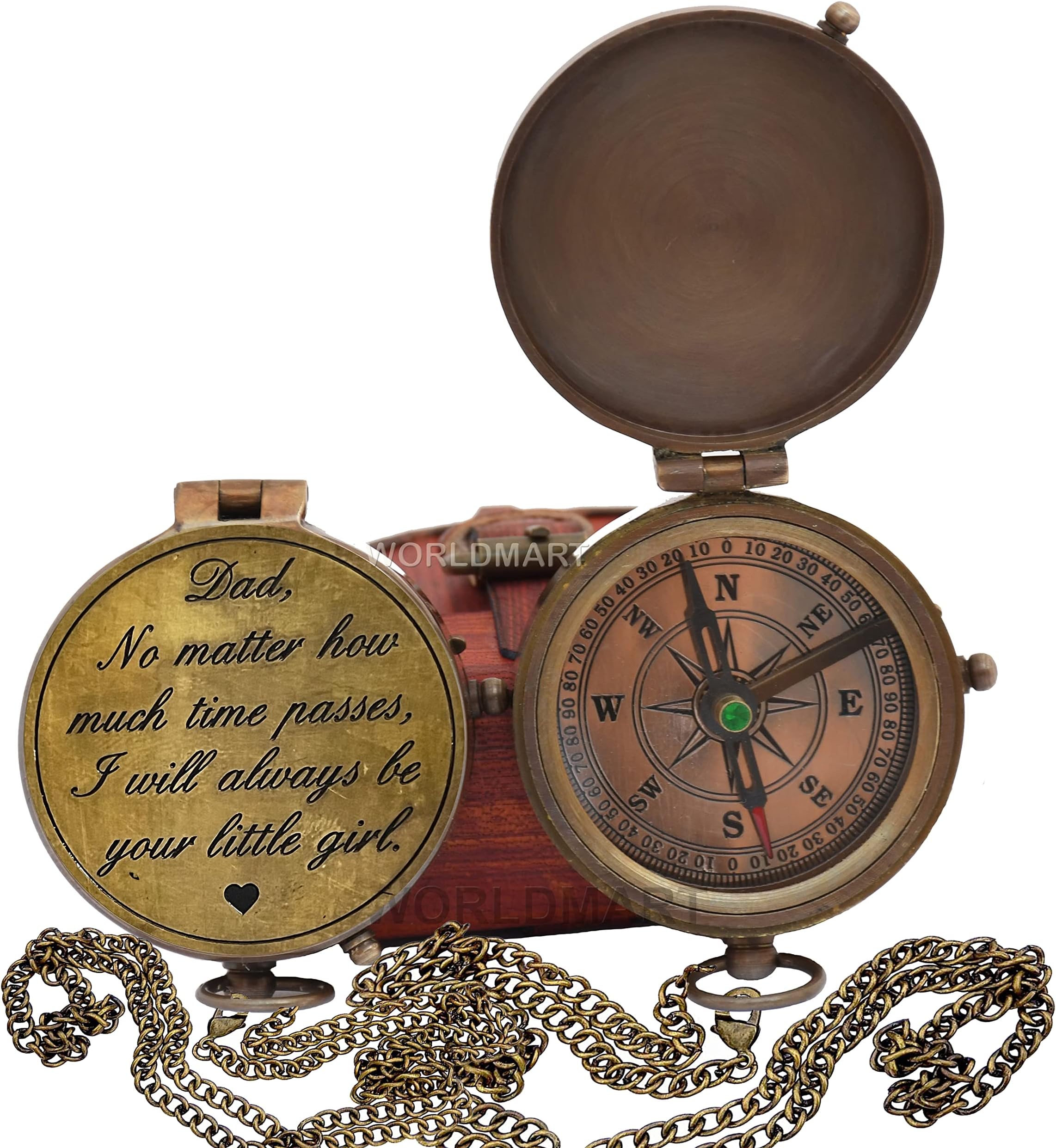 WORLDMART Gift for Dad from Daughter Brass Compass | Customized Quote Dad I Love You Father's Day Birthday Gifts idea for Dad from Daughter Girl