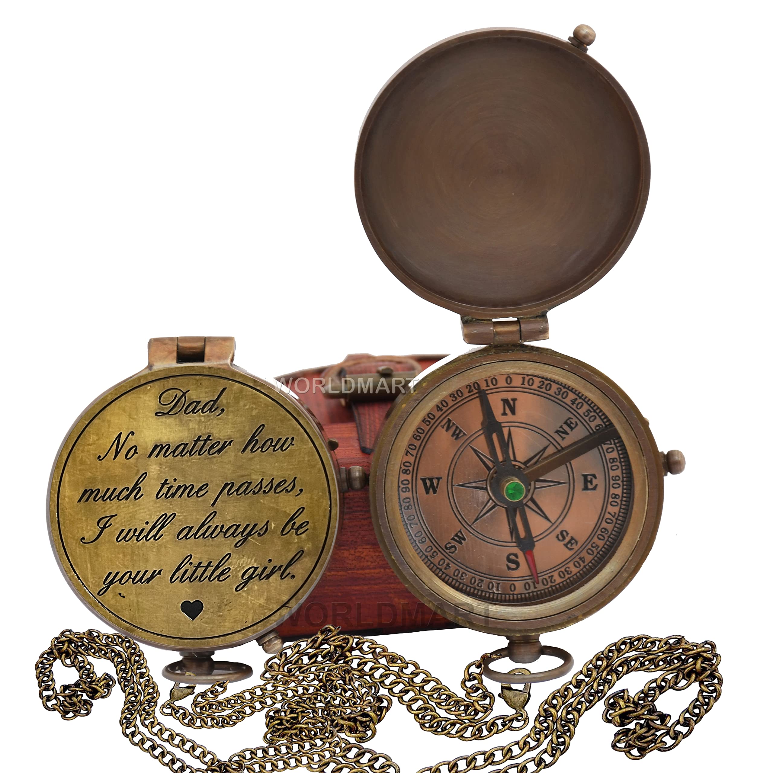 WORLDMART Gift for Dad from Daughter Brass Compass | Customized Quote Dad I Love You Father's Day Birthday Gifts idea for Dad from Daughter Girl