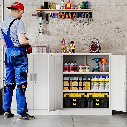 Miniatura 5 de Gabinete de almacenamiento de metal, armarios de metal de 36 pulgadas de alto con puertas y 2 estantes ajustables, armario de almacenamiento con