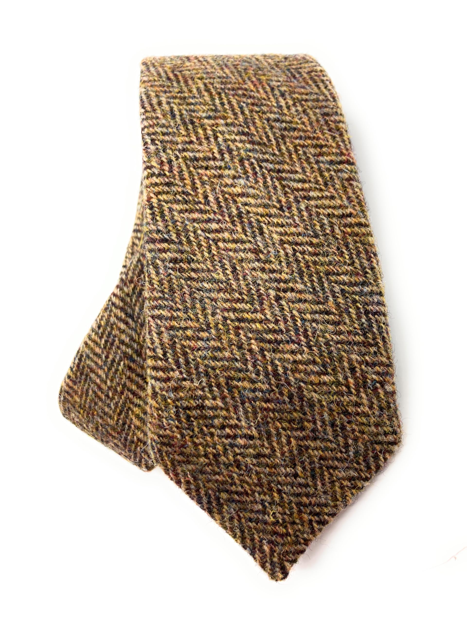 Scottish Essence Brown Herringbone Harris Tweed Neck Tie, Authentic Scottish Made, Gents (Brown Herringbone)