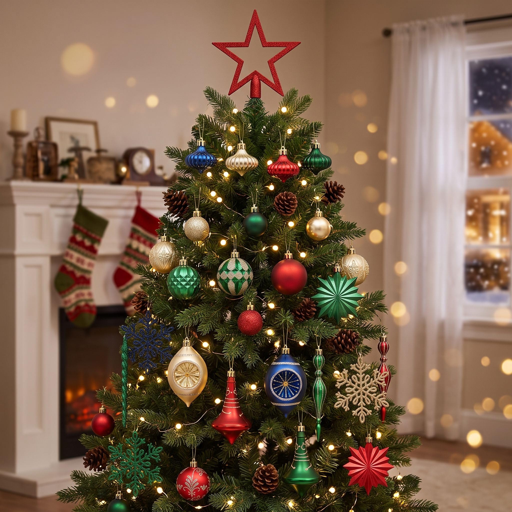 Valery Madelyn Lot de 100 boules décoratives pour sapin de Noël Taille M | Décorations de sapin de Noël incassables à suspendre - Rouge, vert et doré