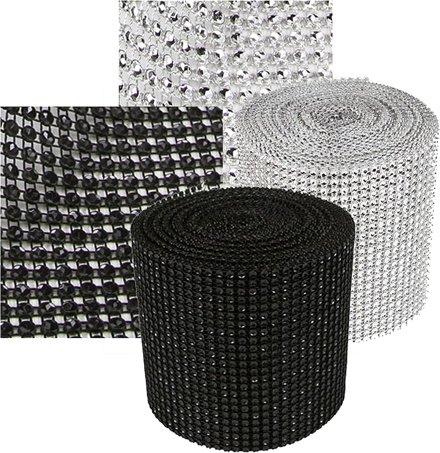 Amazon.com: Silver & Black Rhinestone Sparkle Wrap Diamond Mesh Ribbon ...