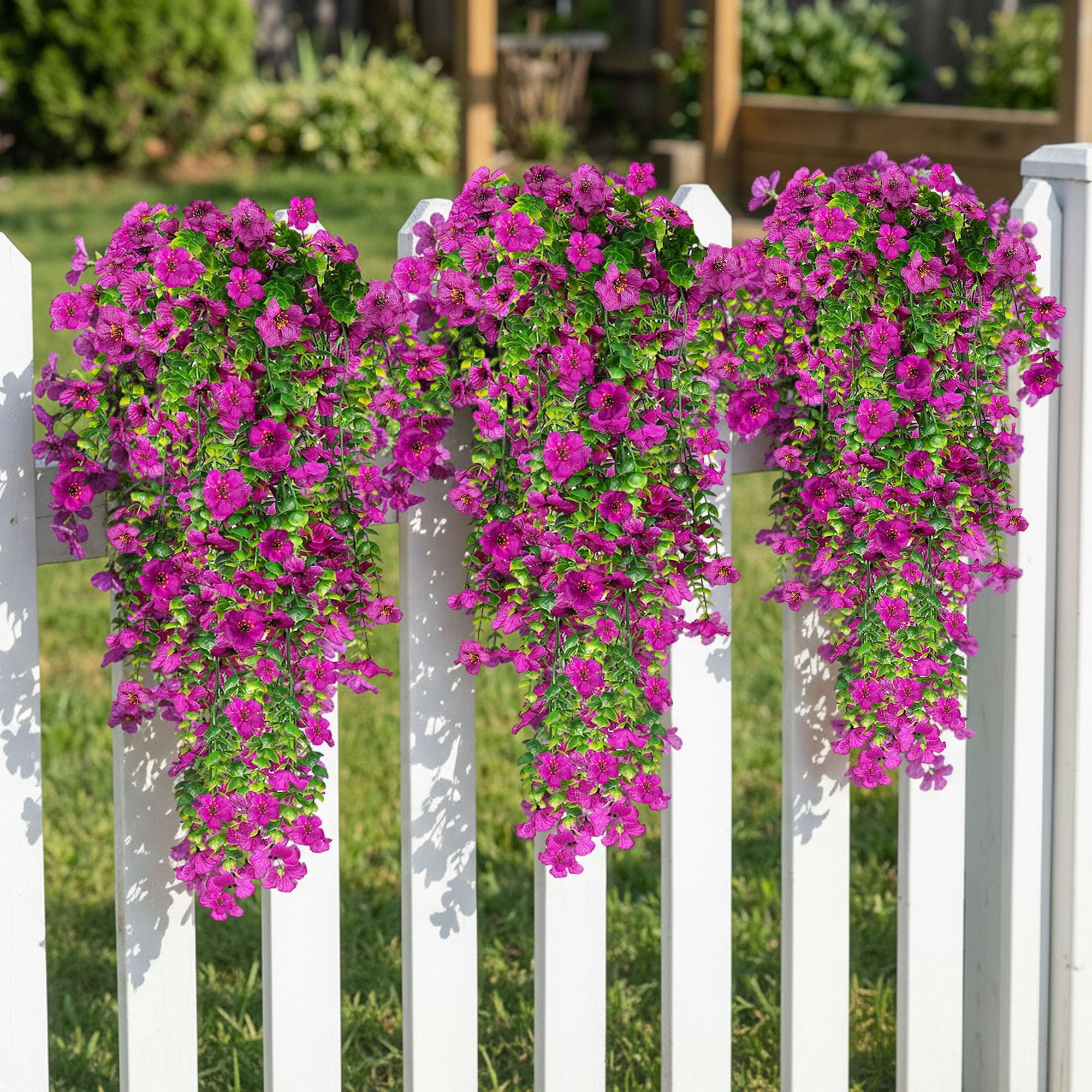 4 Piezas de Flores Artificiales Colgantes Exteriores, 77cm A Los Rayos UV Resistentes Artificiales Plantas para Jardines, Balcones, Patio, Paredes, Inicio Cocina Decoración (Morado)