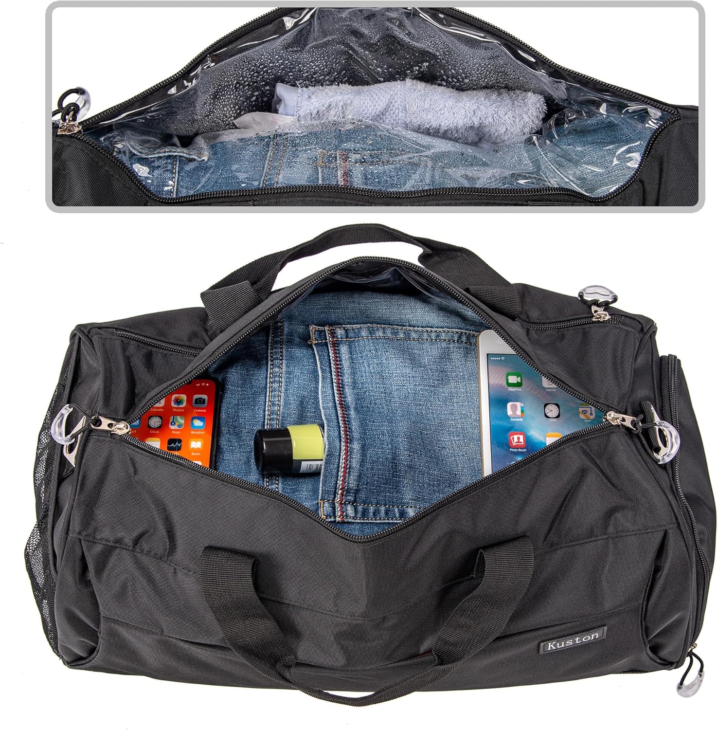 Kuston Sports Gym Bag with Shoes Compartment, Trolley Sleeve and Wet Pocket Gym Duffel Bag Overnight Bag-Upgraded