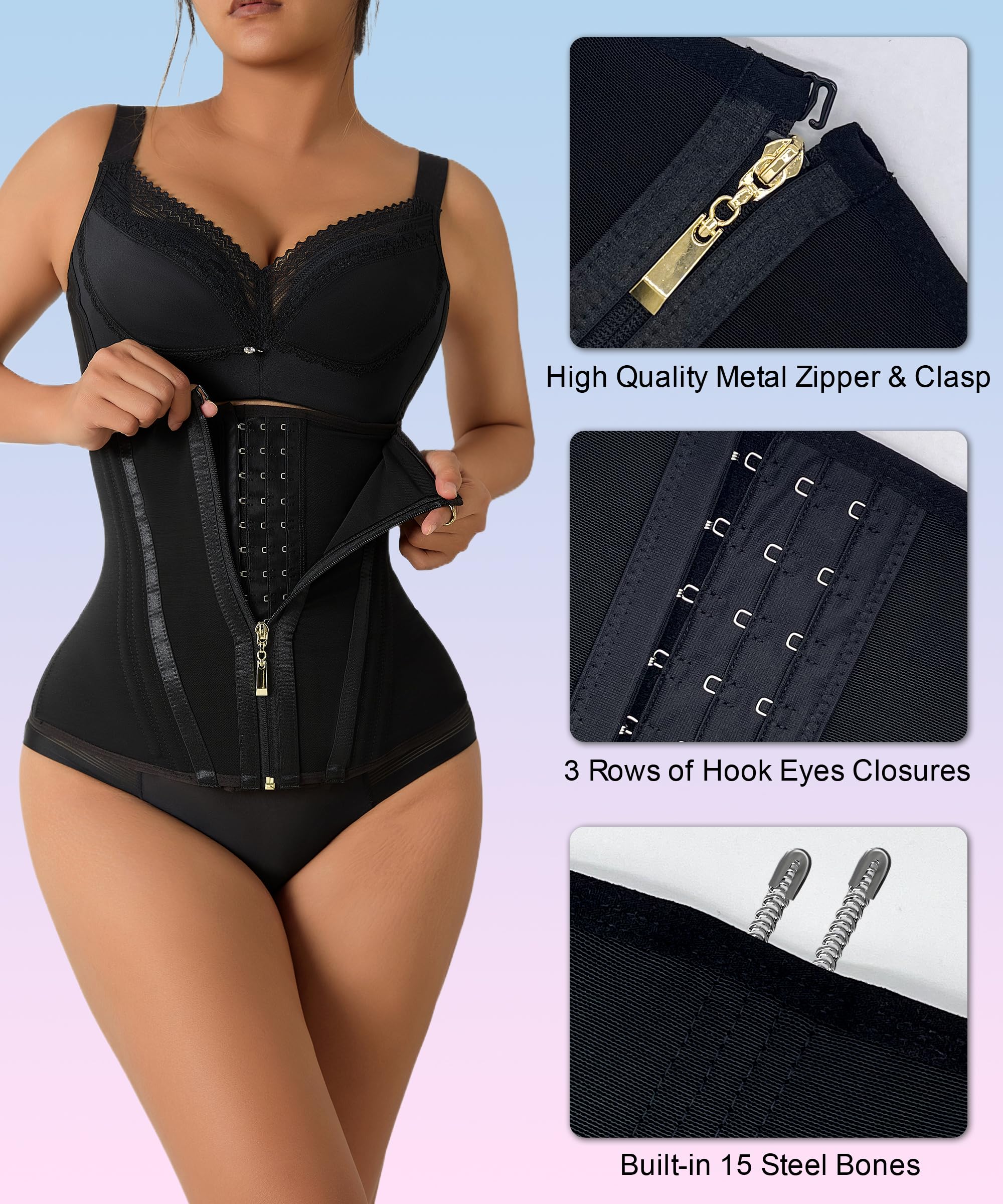 GainKee Faja moldeadora de cintura para mujer, corsé con control de abdomen, malla modal, cincha con gancho y cremallera