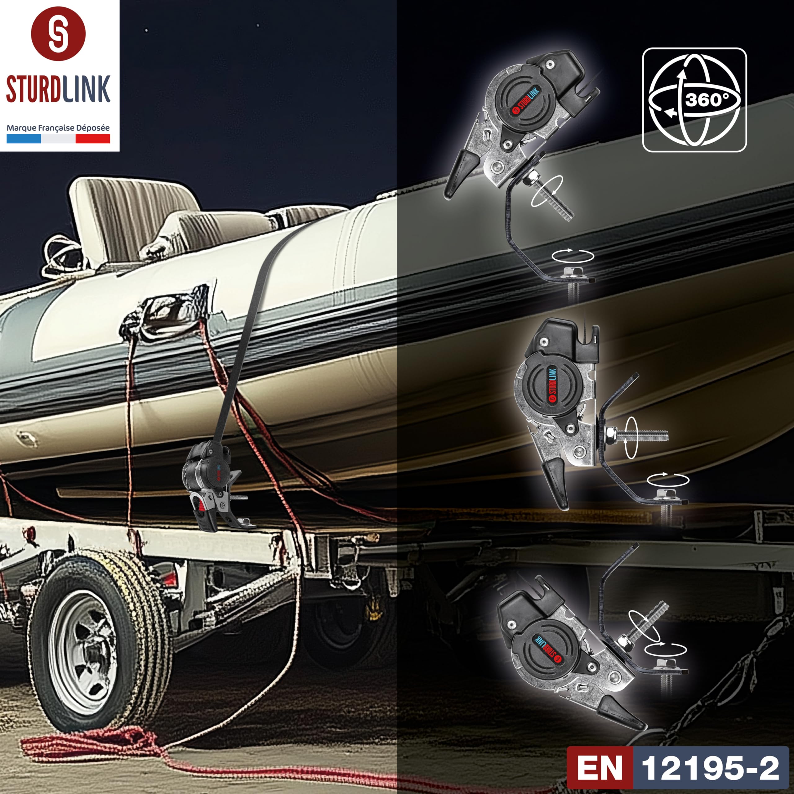 Cinghie a Cricchetto Autoavvolgenti da Fissare in Inox 1,8m x 25mm con un solo Gancio S e Fermo di Sicurezza | Capacità 300kg/600kg | Cinghia Retrattile con Impugnatura Ergonomica | Set da 4 con Borsa