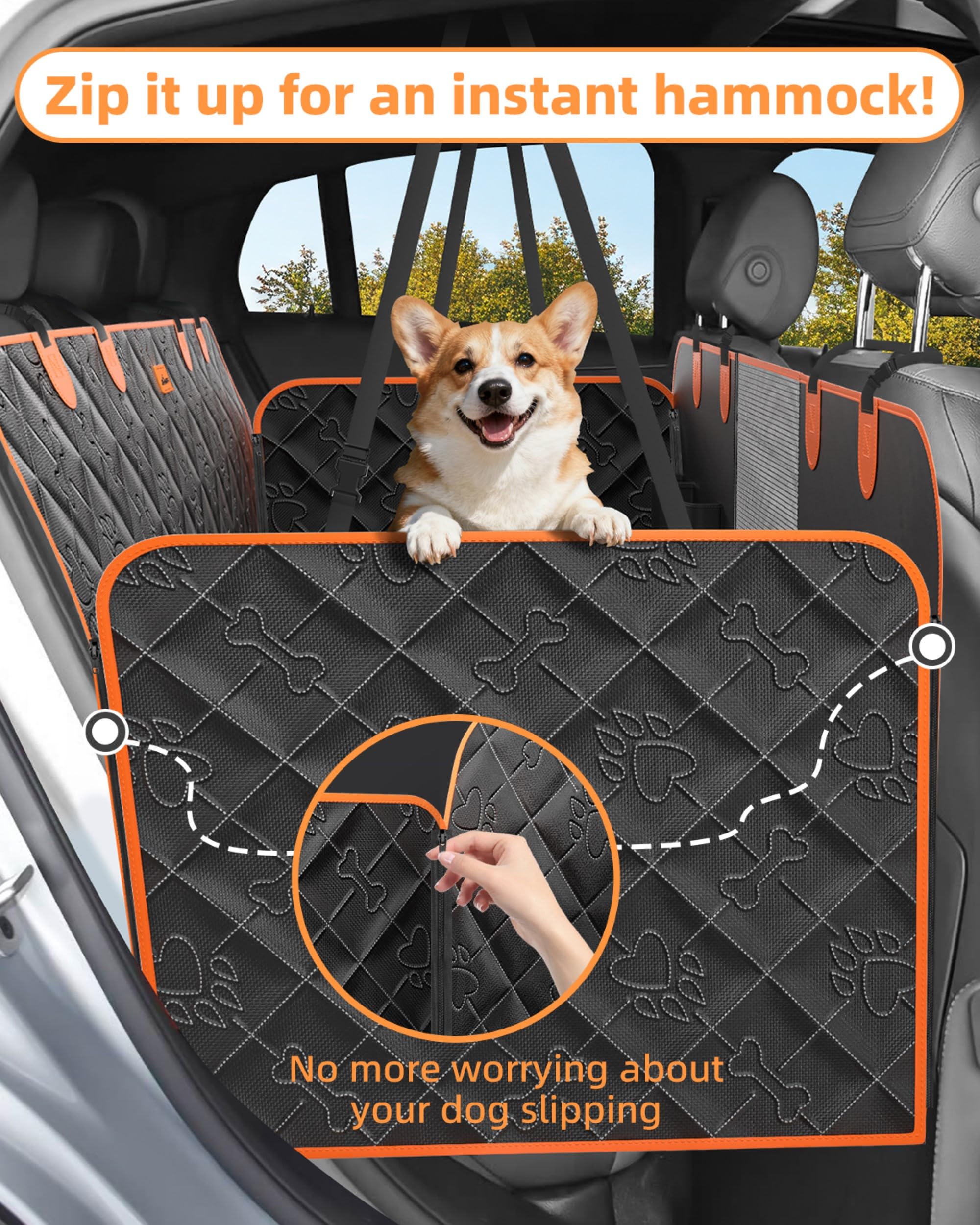 Pannello Rigido Coprisedile Auto per Cani -Più Spazio- Estensore per Sedile Posteriore per Cani Impermeabile Telo Auto per Cani con Doppie Tasche Adatto alla Maggior Parte delle Auto SUV