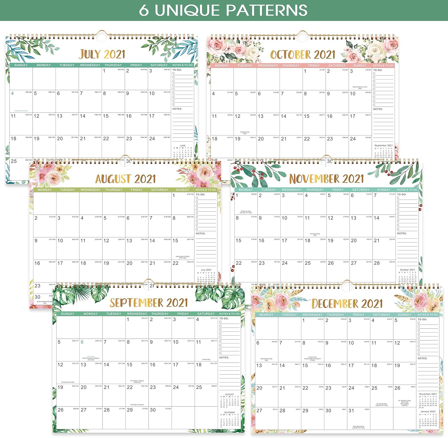 Calendar 2021-2022 - Wall Calendar 2021-2022 from July 2021 to December 2022, 11.5"x 15", Monthly Calendar with Julian Dates, Twin-Wire Binding, Thick Paper Perfect for Organizing : Office Products