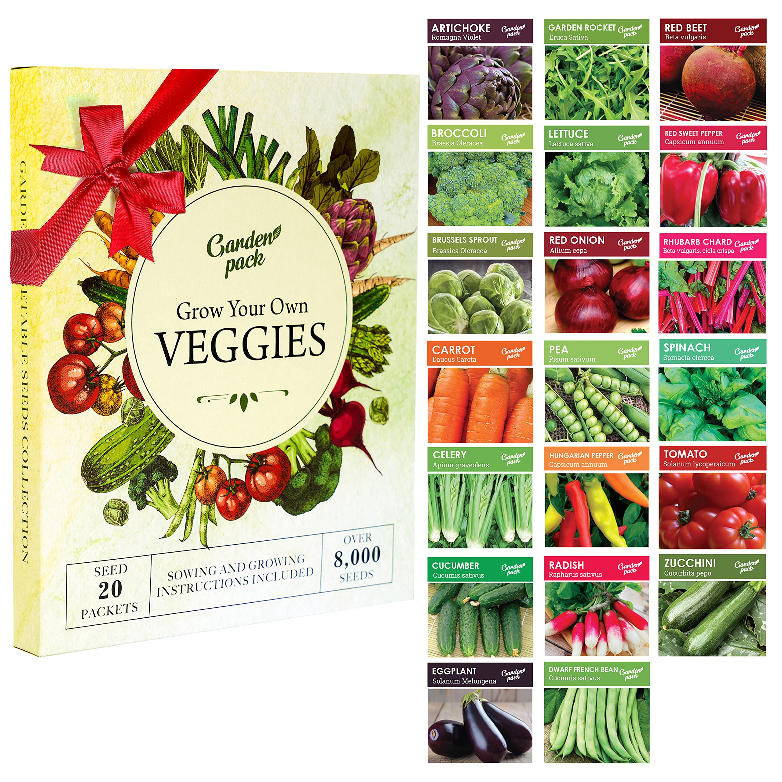 Garden Pack 20 Vegetable Seeds Varieties – High Yield Garden Seeds for Planting Vegetables – Over 8,000 Premium, Non-GMO Heirloom Seed for Outdoor & Indoor Garden