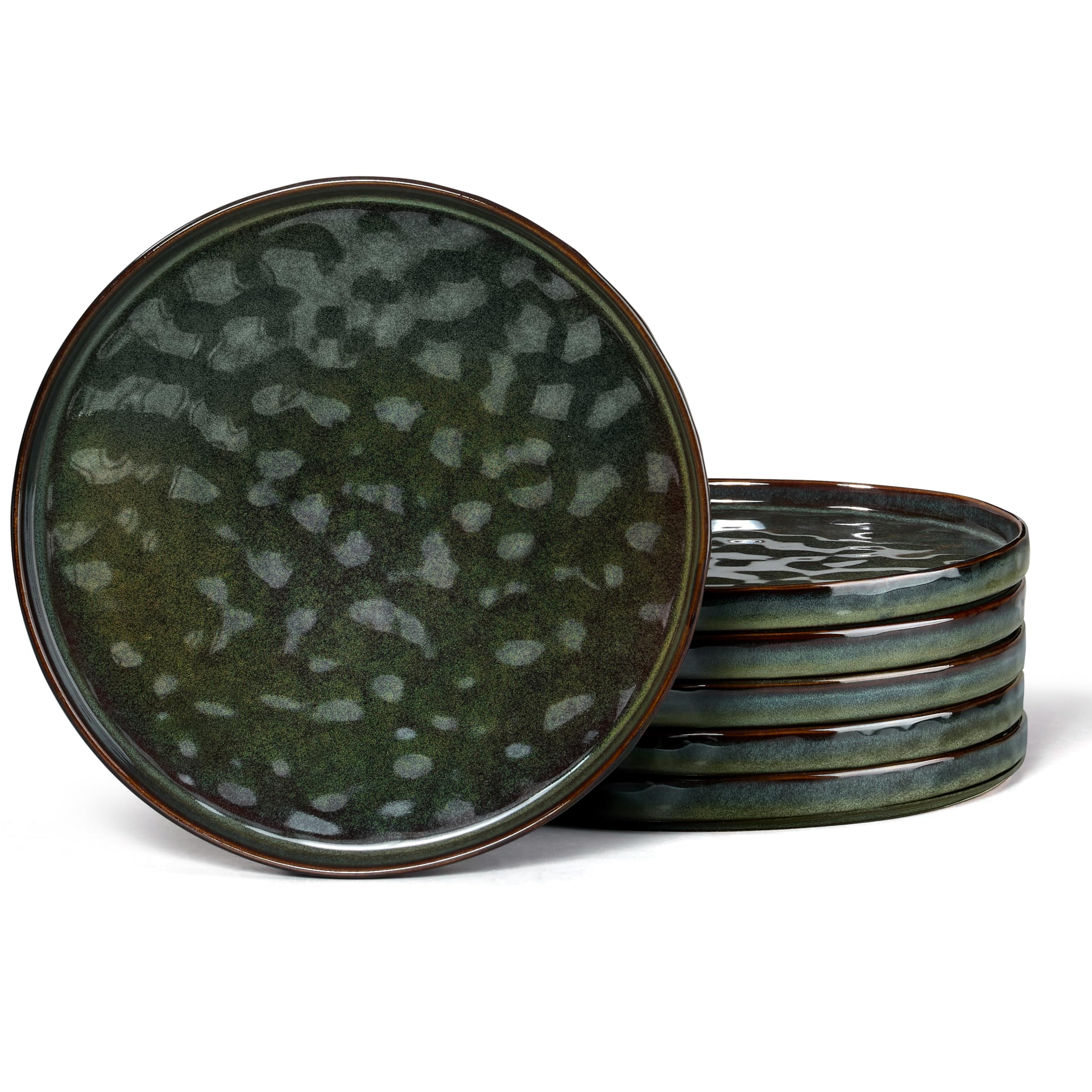 Herogo Dinner Plates Set of 6, 10 Inch / 26.3 cm Stoneware Dining Plate Set, Reactive Glaze Tableware Plates for Party, Wedding, Birthday, BBQ, Picnic, Dishwasher & Microwave Safe - Moss Green