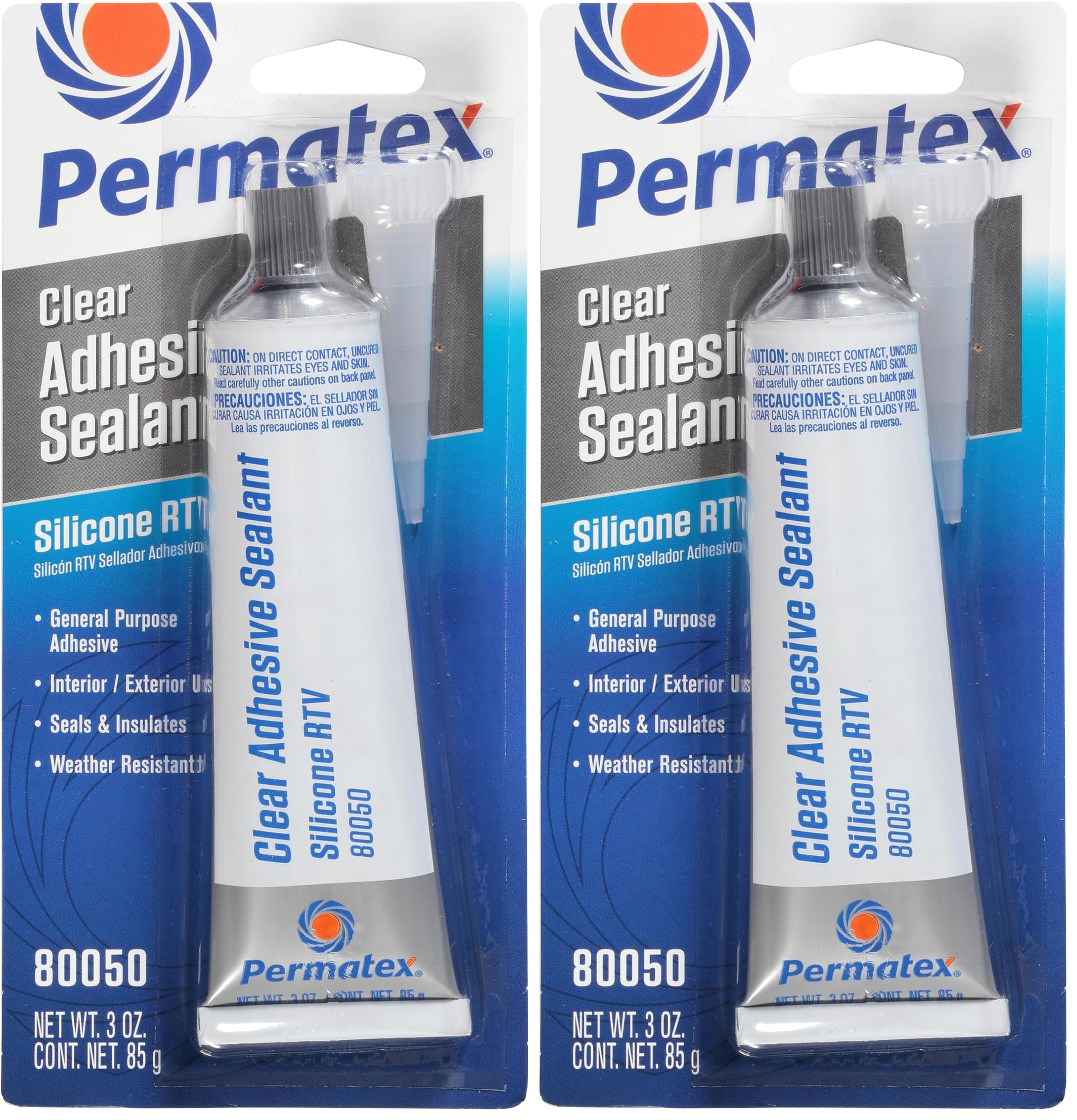 Permatex 80050 Clear RTV Silicone Adhesive Sealant, 3 oz (Pack of 2)