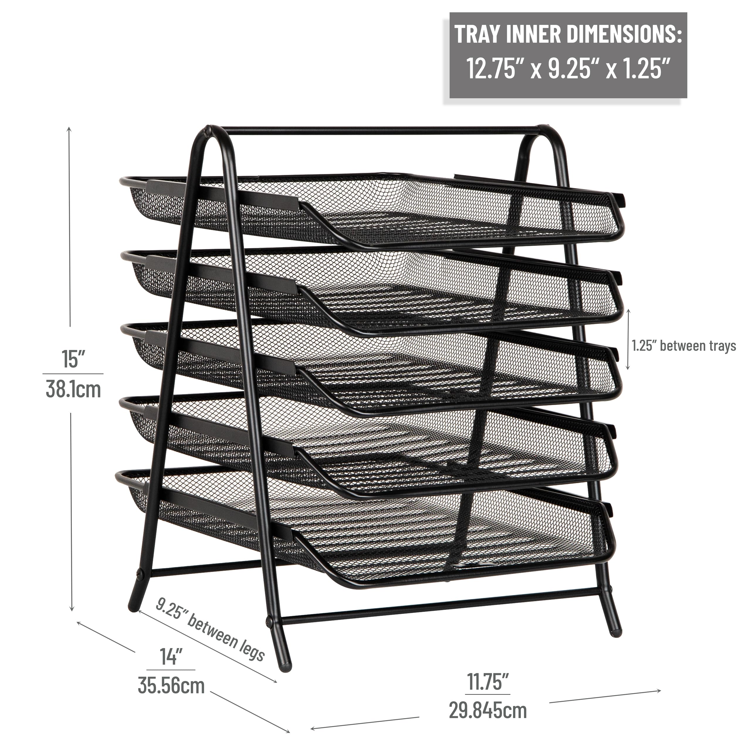 Mind Reader 5-stöckiger Papierablagekorb, Desktop-Organizer, Aktenaufbewahrung, Büro, Metallgitter, 29,85 x 35,56 x 36,83 cm (L x B x H), Set mit 2, Schwarz