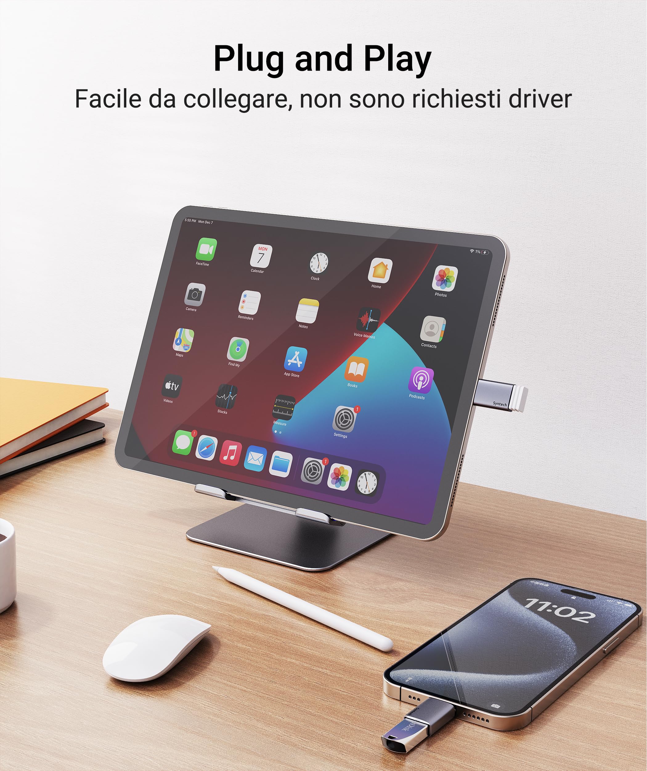 Syntech Adattatore USB C a USB (2 Pezzi), USB3.2 Gen 2 da 10 Gbps, Adattatore Type C Maschio a A 3.2 Femmina Compatibile con iPhone 17e 17 Pro Max/iPad/iMac/MacBook Pro e Dispositivi Thunderbolt 5/4