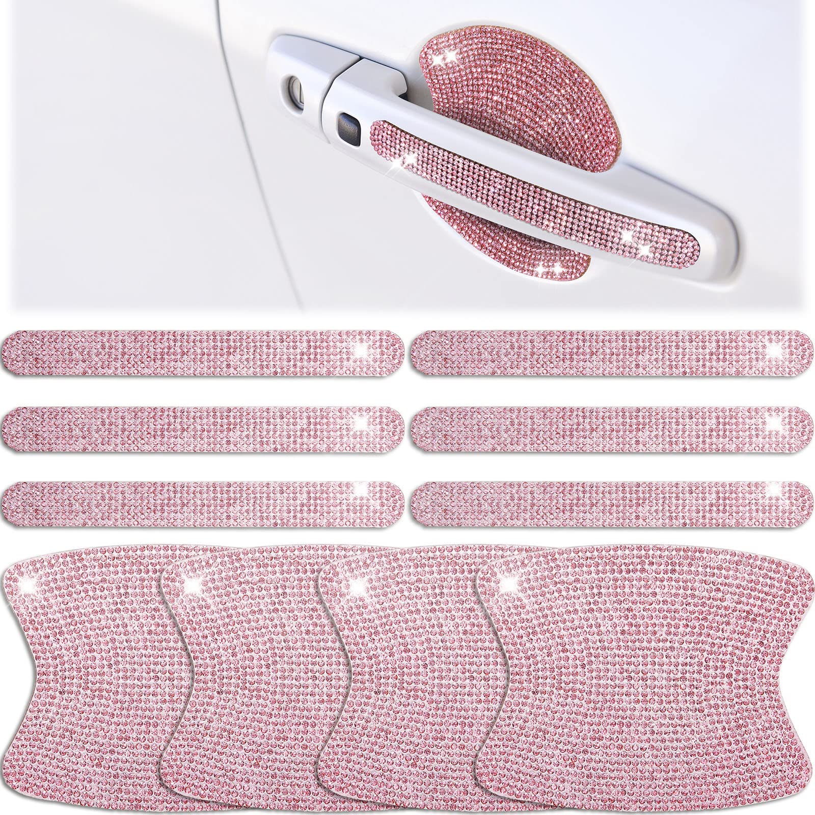 Frienda10 Pieces Bling Car Door Handle Protector Bling Car Accessories for Women Bling Door Handle Covers for Car Rhinestone Car Bling Car Door Bowl Protector Bling Accessories Women Stickers(Pink)
