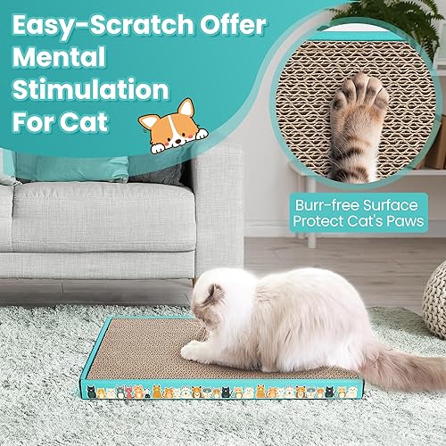 Miniatura 4 de PAWSCRAT Rascador para gatos, paquete de 4 almohadillas para rascar gatos con carcasa de cartón, almohadillas para rascar gatos de interior, tabla