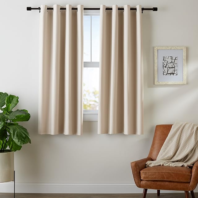Amazon Basics Room Darkening Blackout Window Curtains with Grommets - 42" x 63", Beige, 2 Panels