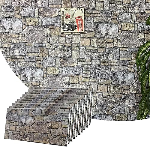 Dundee Deco Paneles de pared 3D  Revestimiento, paneles de pared con aspecto de piedra crudo gris lavanda, revestimiento de espuma de poliestireno