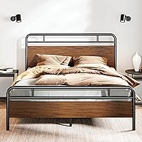 Vista 11 de SHA CERLIN Base de cama tamaño King con cabecera y pie de cama de madera, estructura de metal con esquinas redondeadas, listones de servicio pesado