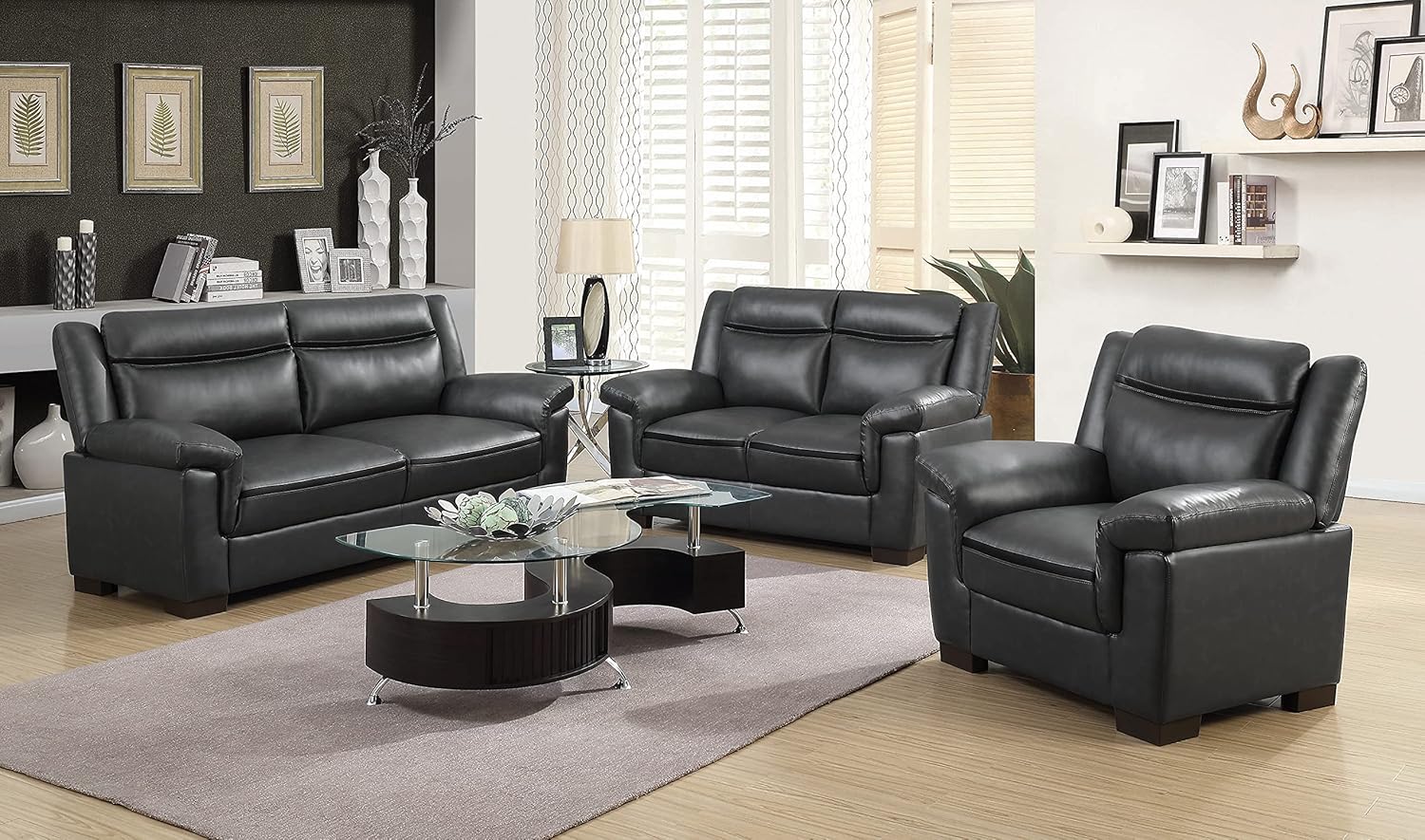 Gray Faux Leather Pillow Top Upholstered Sofa
