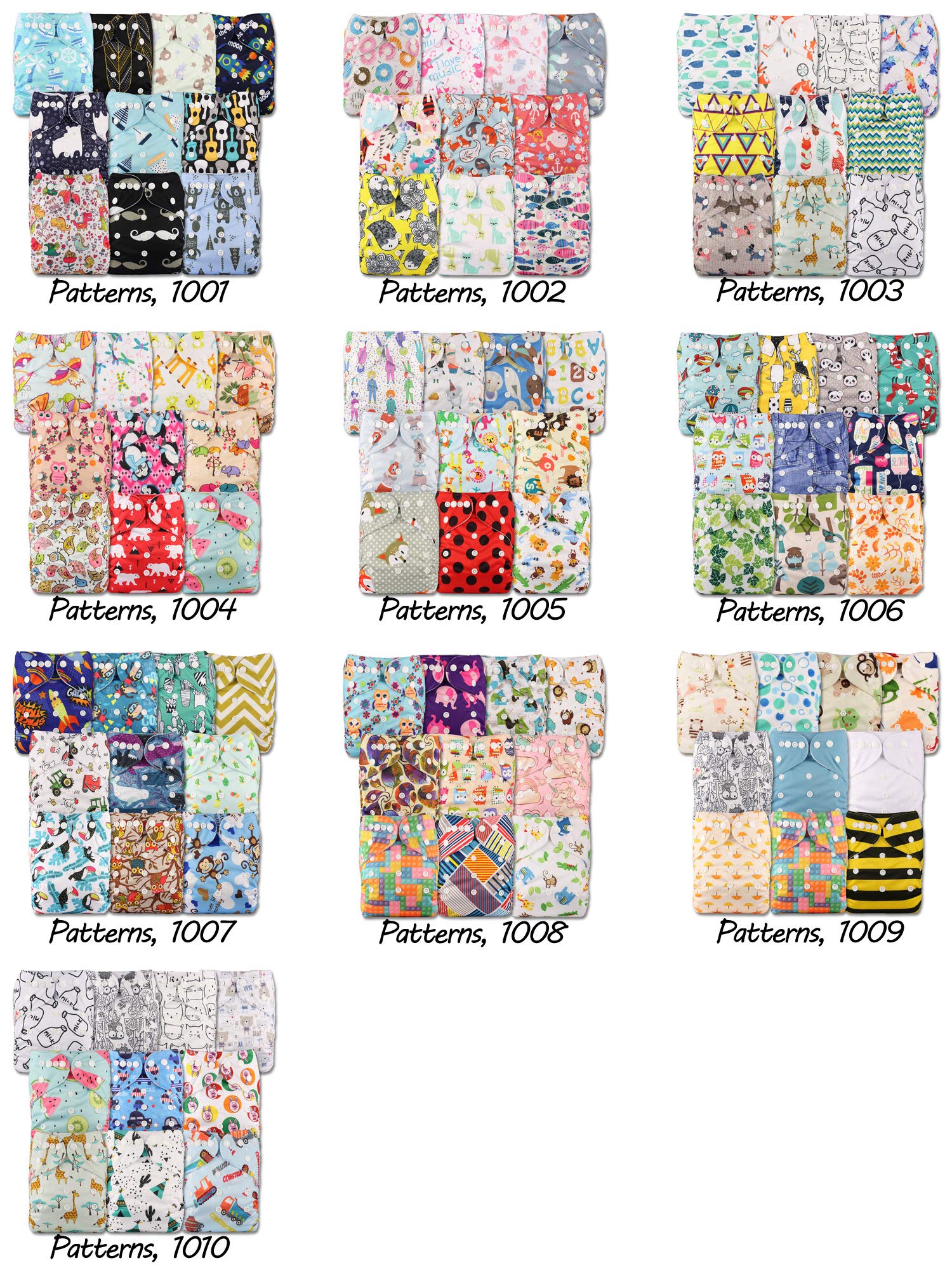 Littles and Bloomz, Reusable Pocket Cloth Nappy, Fastener: Popper, Set of 10, Patterns 1010, Without Insert — view 2
