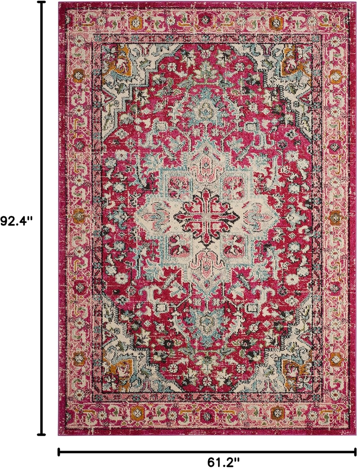 SAFAVIEH Monaco Collection Area Rug - 5'1" x 7'7", Fuchsia & Light Blue, Boho Chic Medallion Distressed Design, Non-Shedding & Easy Care, Ideal for High Traffic Areas in Living Room, Bedroom (MNC250J)