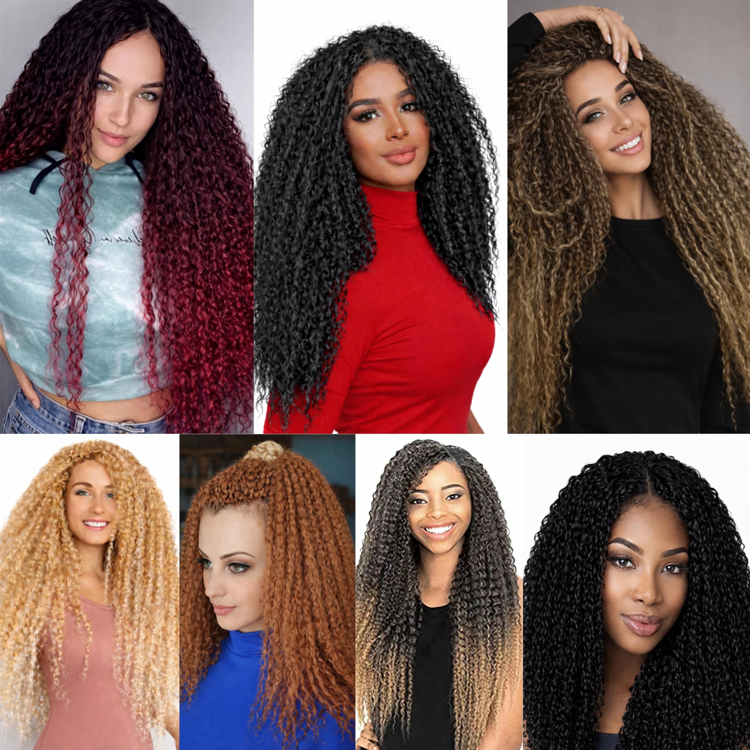 Brazilian Curly Hair Boho - extension per trecce a crochet capelli dall’ aspetto naturale - Kanekalon Premium 600 grammi divisi in 5 pezzi + cuffia da notte in raso in omaggio (T-BUG, 60cm 24")
