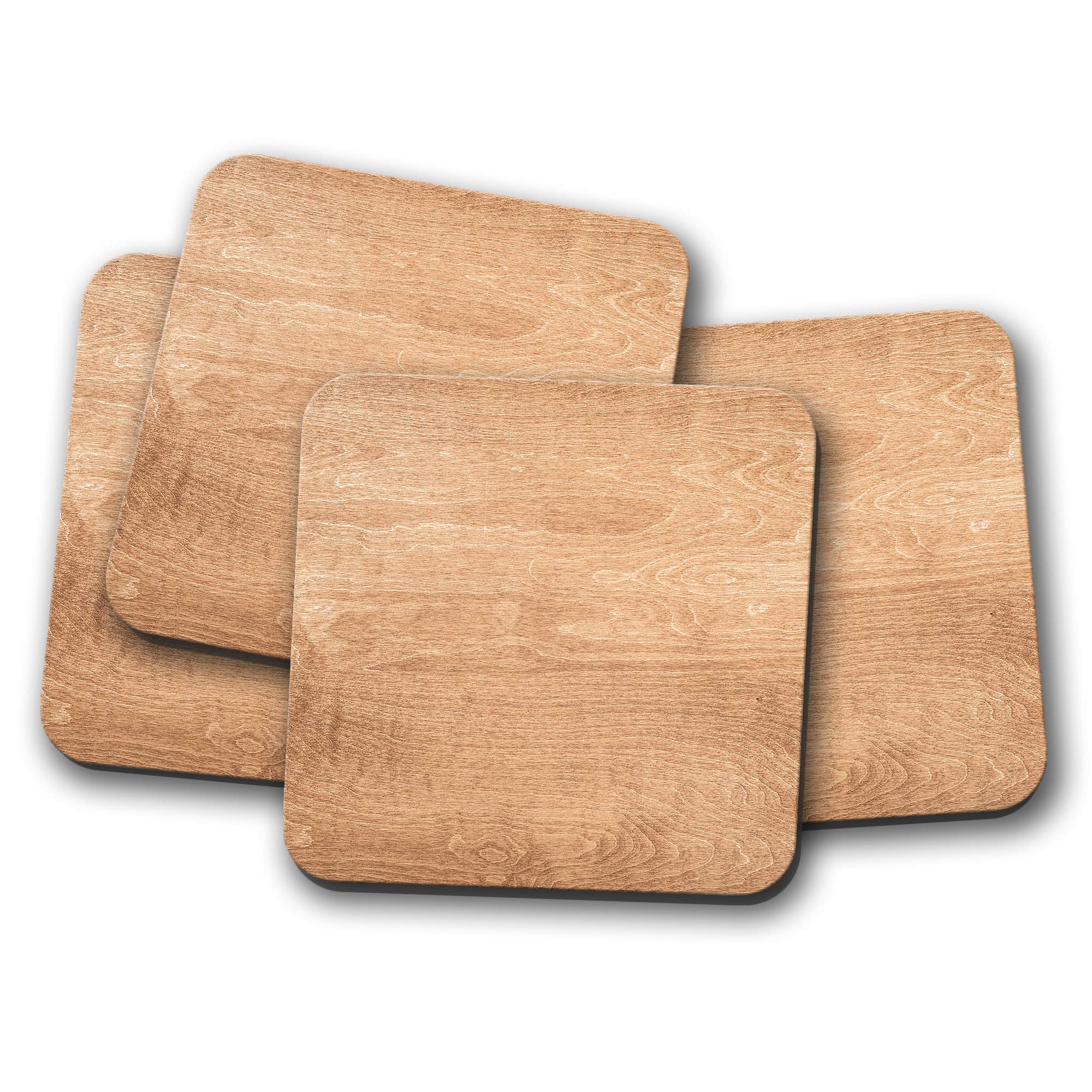 4 Set - Oak Wood Grain Effect Coaster - Carpentry Joiners Men's Dad Brother #14917