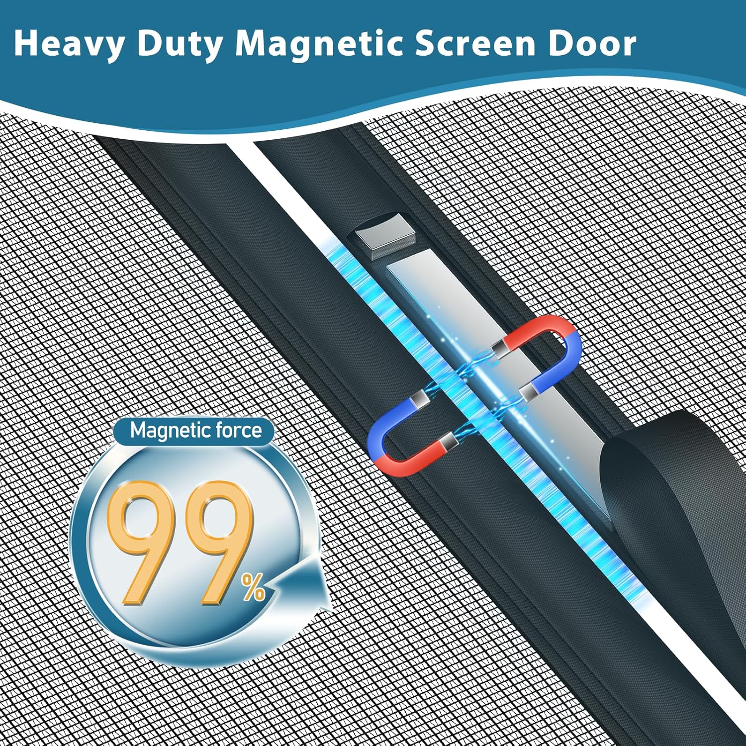 High Density Magnetic Screen Door Mesh: Heavy Duty Screen Door with Magnet Self-Closing & Windproof Hasp, Keep Bugs Out, Kid & Pet Friendly, Screen Mesh Size 74"x81" Fit Door 72x80 Inch