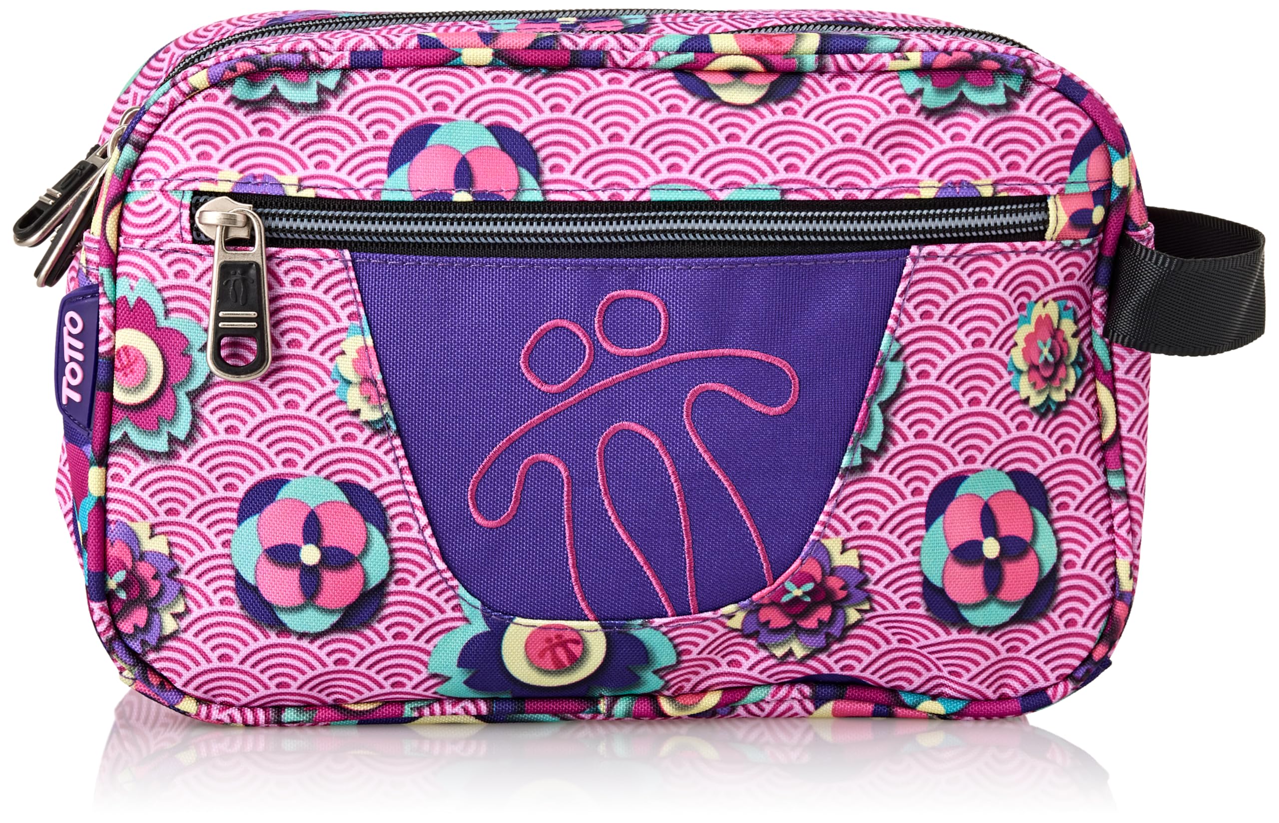 TOTTO Estuche Escolar Dos Compartimentos, Modelo Plastilina, Estuche Grande, Bolsillo Auxiliar, Cinta Posterior con Velcro para Carrito, Asa Lateral, Malla Interior, Estampado Flores Japonesas