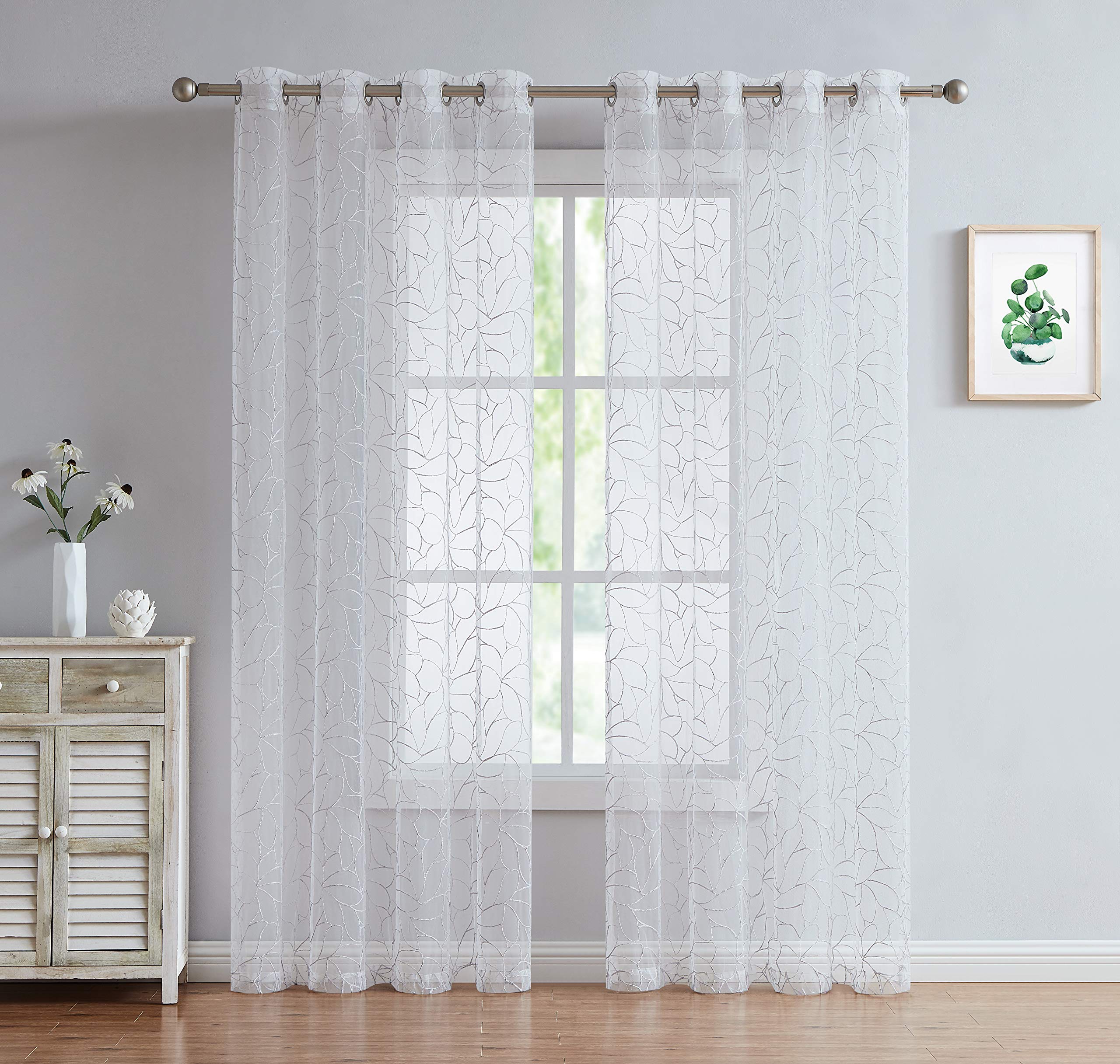 Buy LinenZone Embroidered Voile Sheer Curtains Set of Two Panels