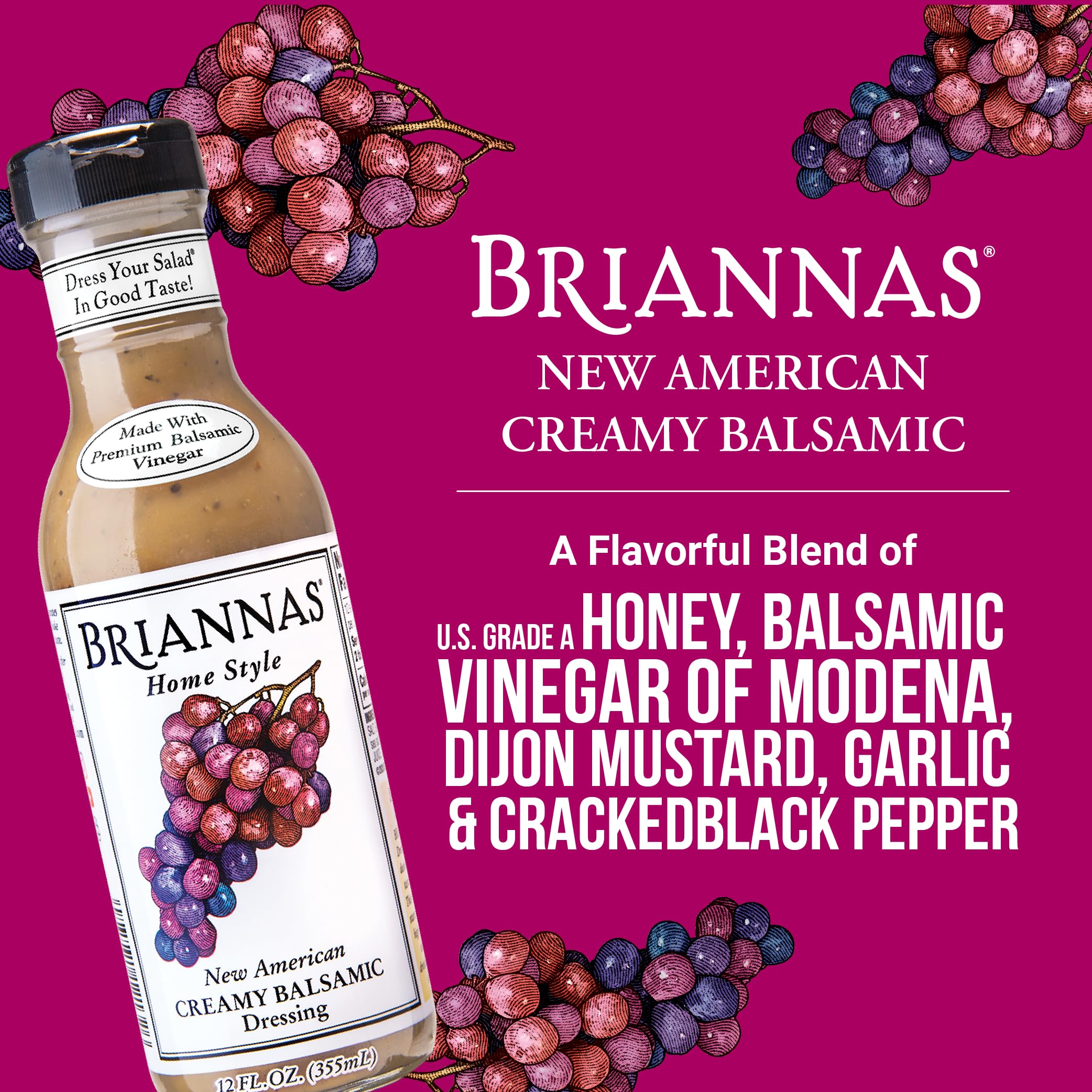 Amazon.com : BRIANNAS - Home Style New American Creamy Balsamic Dressing –  Fine Salad Dressing made with Premium Ingredients - Gluten Free Dressing -  12 oz. Bottles