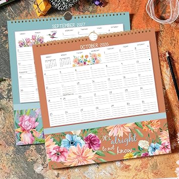 Pocket Wall Calendar/Wall Calendar with Storage Pocket/Monthly Calendars with Floral Pattern