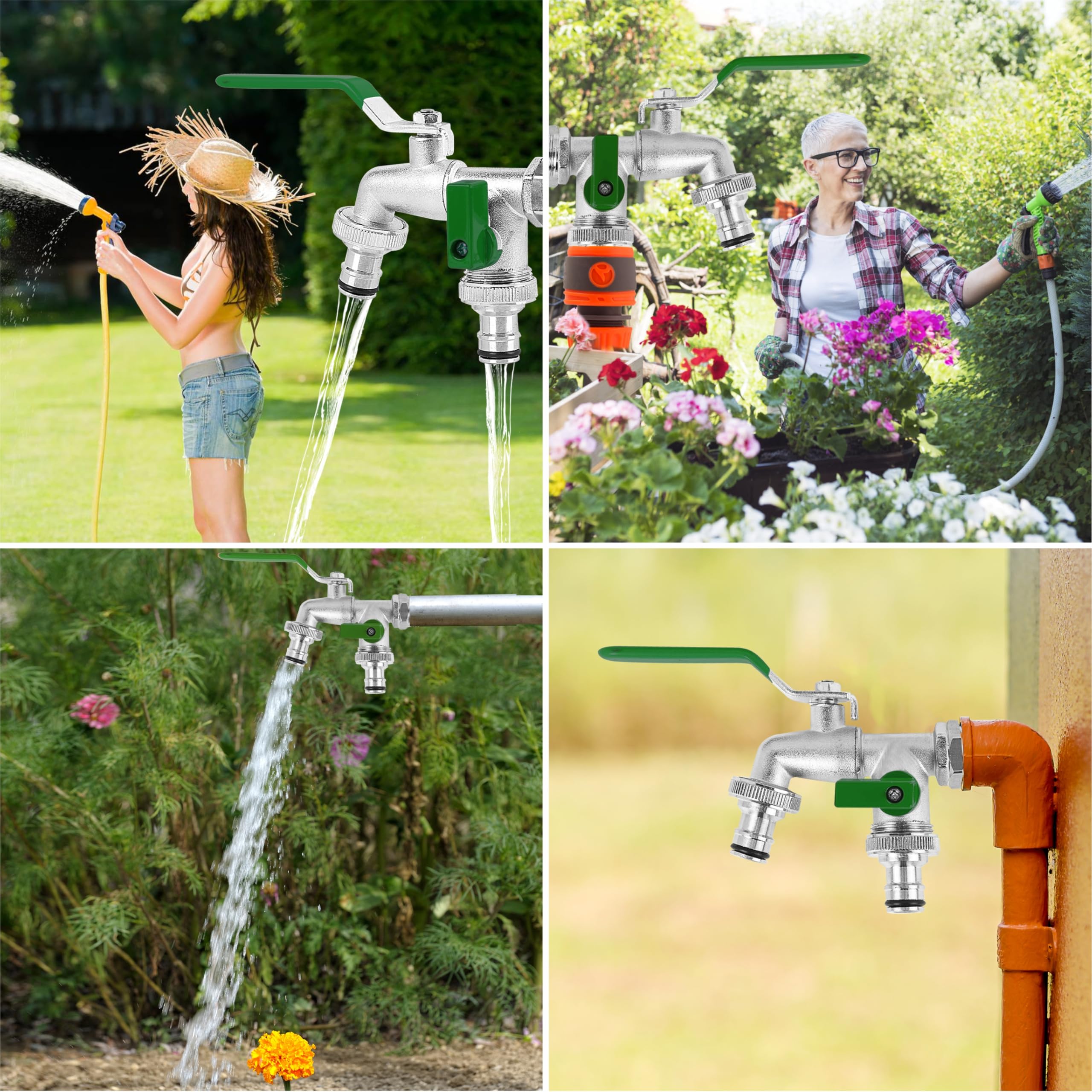 Robinet de jardin extérieur à double sortie universel 3/4 et 1/2 pouce, laiton, résistant au gel