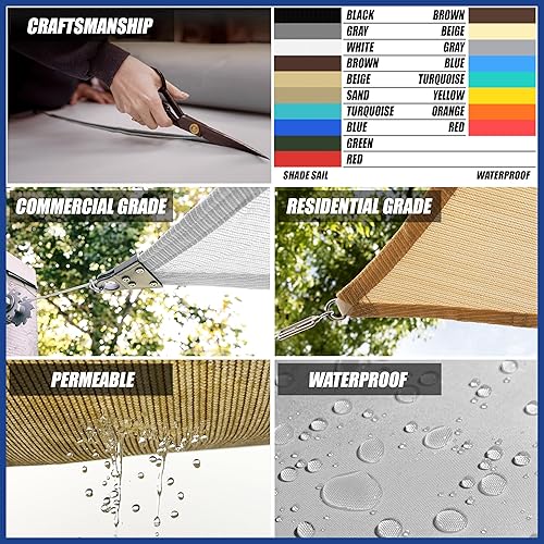 Miniatura 3 de ShadeMart Toldo rectangular beige de 14 x 20 pies, pantalla de tela smTAPR0814, permeable al agua y al aire y resistente a los rayos UV, resistente,