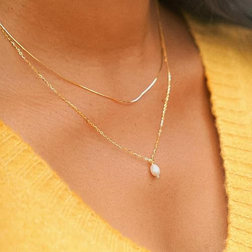 Miniatura 3 de Ieftop Collares de perlas para mujer, chapado en oro de 14 quilates, hecho a mano, delicado collar de cadena de perlas de agua dulce, collar con