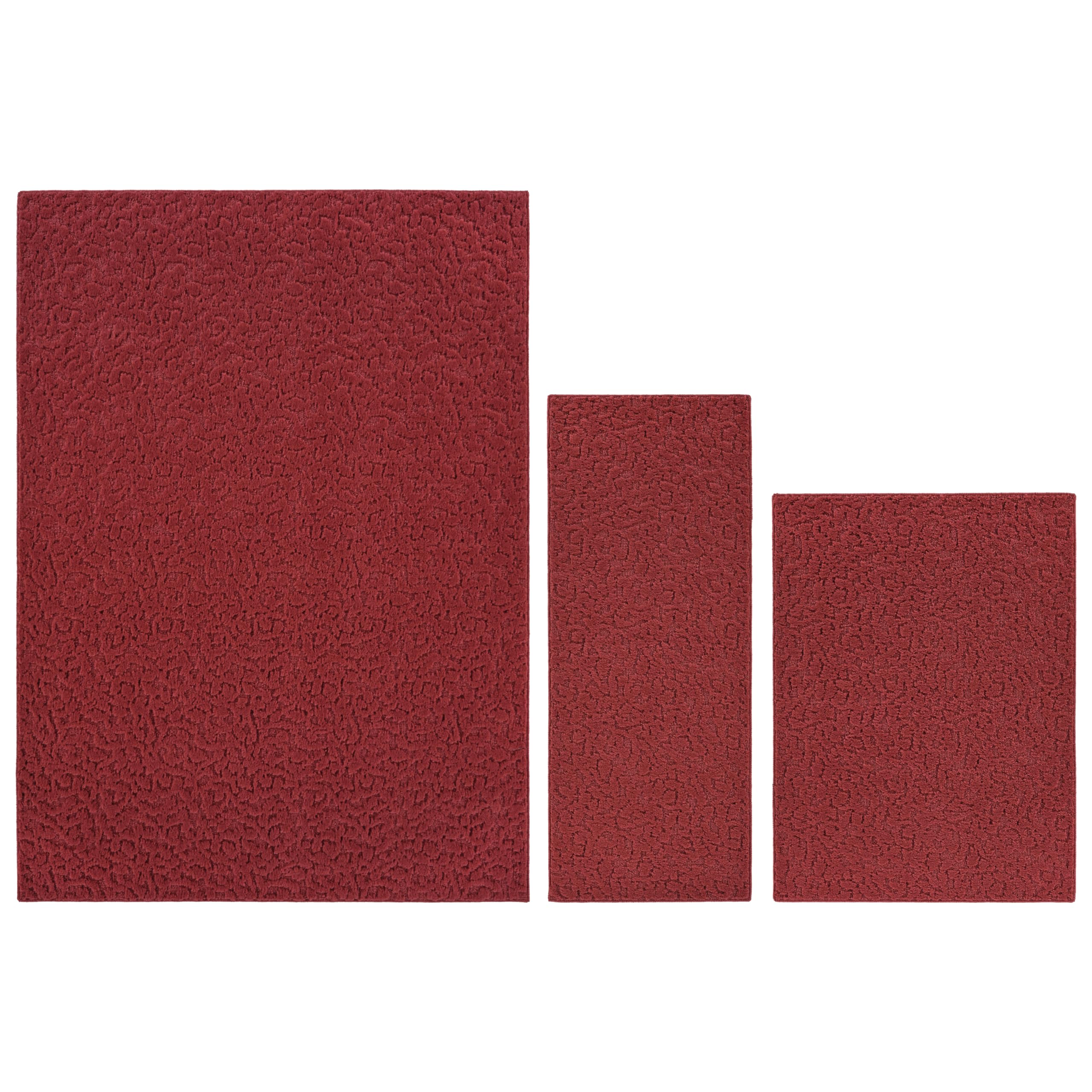 Garland Rug Ivy 3 Piece Area Rug Set (5'x7', 3'x4', 24"x60") Chili Red Geometric Solid Color Area Rug - Durable, Stylish, and Soft Rug for Living
