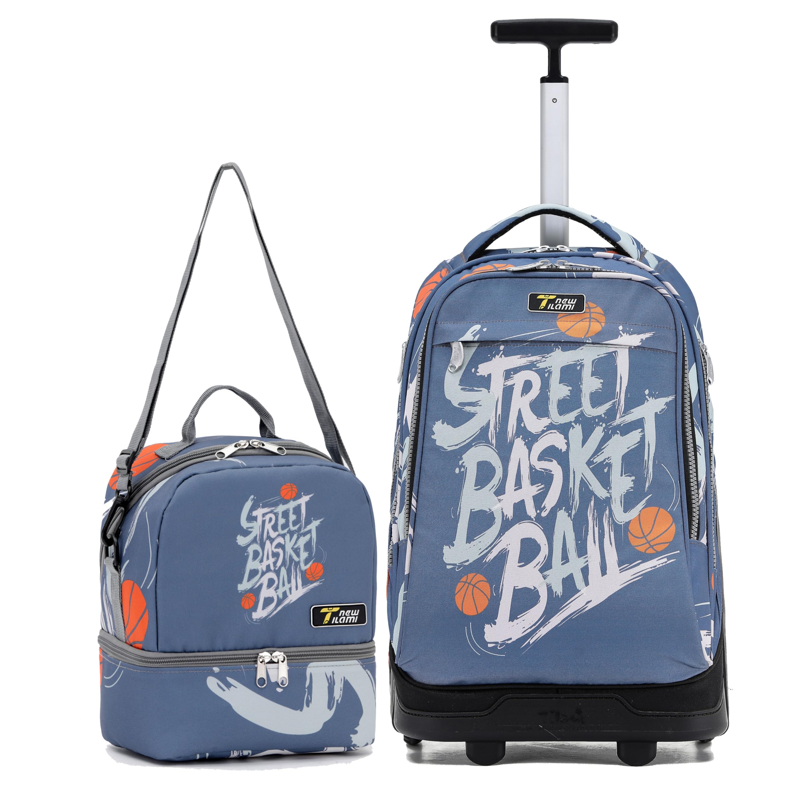 NEW TILAMI 19 Inch Rolling Backpack with Lunch Bag for Girls Boys Wheeled Laptop Backpack Durable Carry-on Bag School Travel, Street Basketball