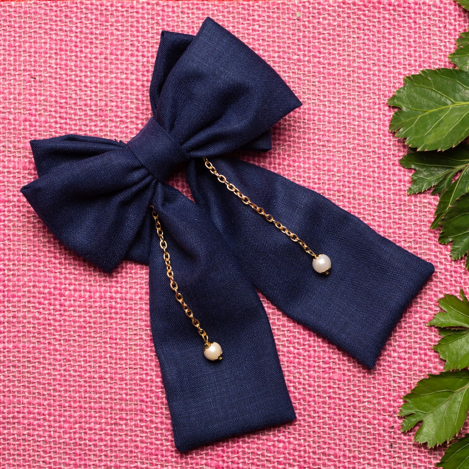 Ribbon Candy Stylish Dual Bow (Large) With Chain and Pearl Detailing on Alligator Clip for Girls (Set of 1) (Blue) (B0B2WDQJ47) Amazon Price History, Amazon Price Tracker