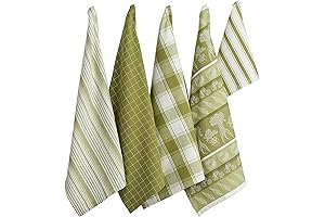 Design Imports Assorted Pattern Kitchen Dishtowels and Dishcloth Set of 5, Parsley Green